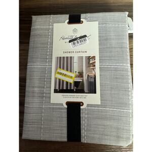 NWT Hearth & Hand Magnolia Light Brown/Cream Stitched Grid Lines Shower Curtain